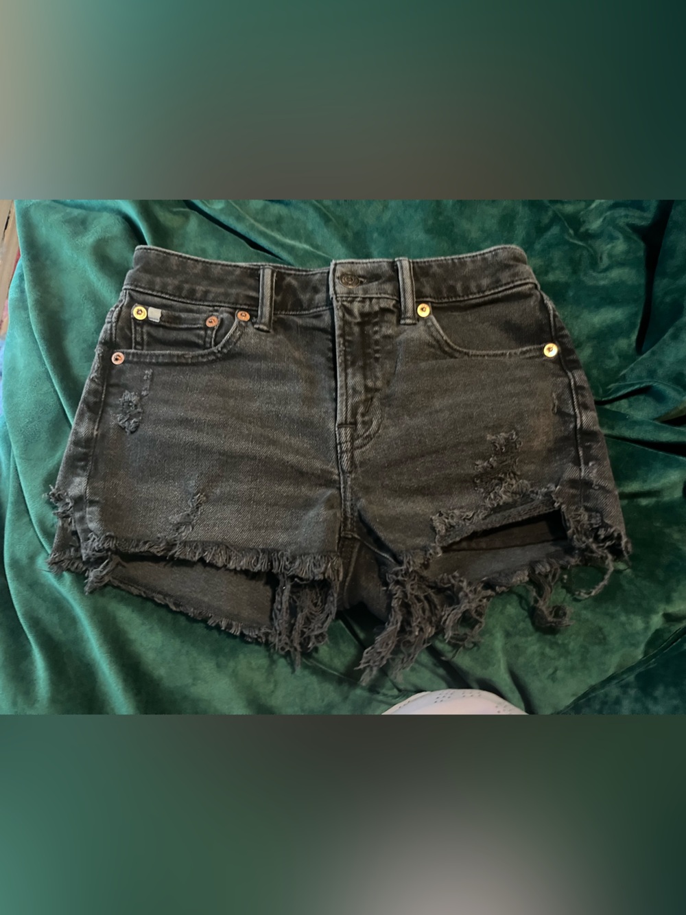 High-Rise Black Distressed Denim Shorts